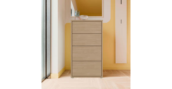 KOMMODE , 55/99/35 cm, 4 Schublade(n)  - Eichefarben/Silberfarben, Trend, Holzwerkstoff/Kunststoff (55/99/35cm) - Carryhome