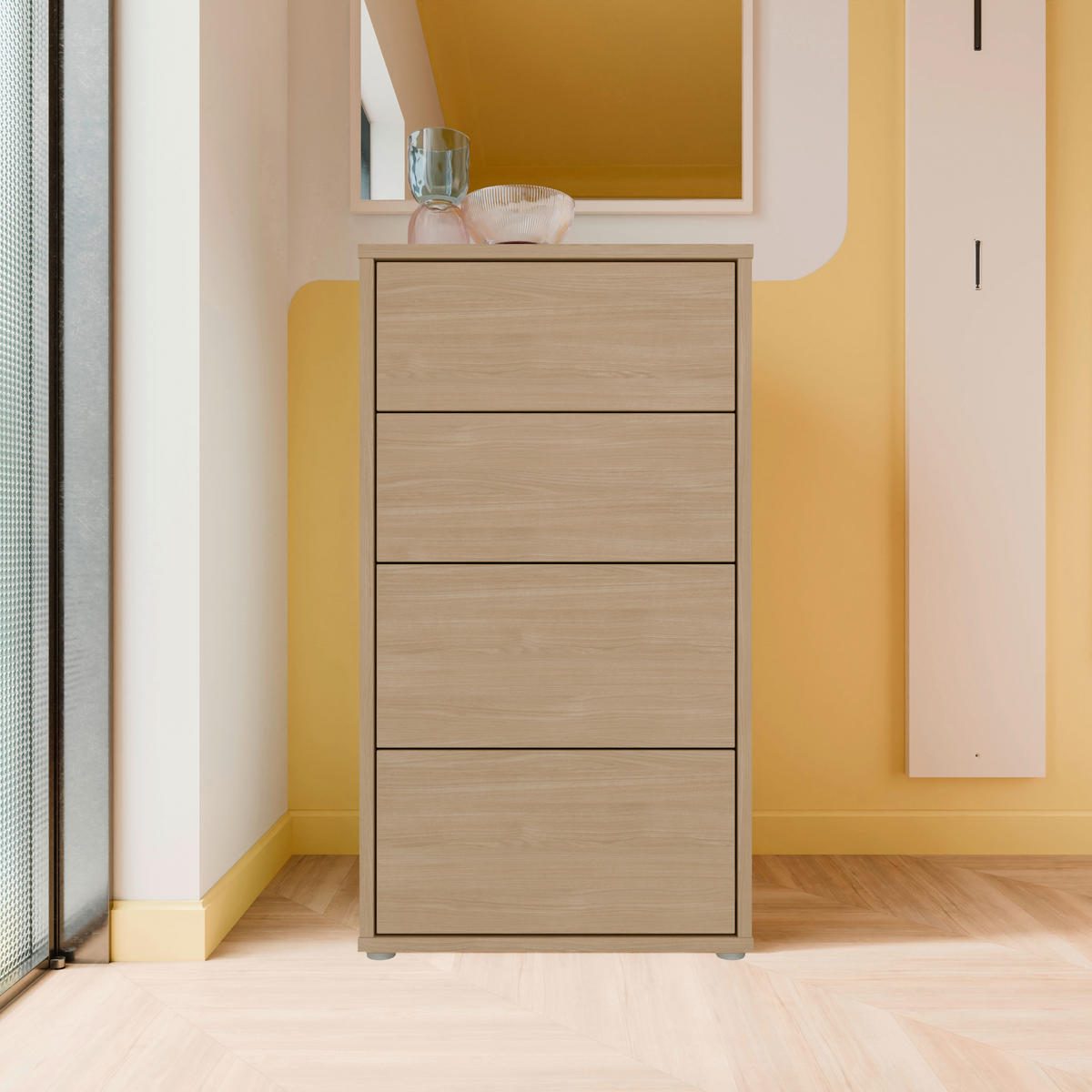 KOMMODE , 55/99/35 cm, 4 Schublade(n)  - Eichefarben/Silberfarben, Trend, Holzwerkstoff/Kunststoff (55/99/35cm) - Carryhome