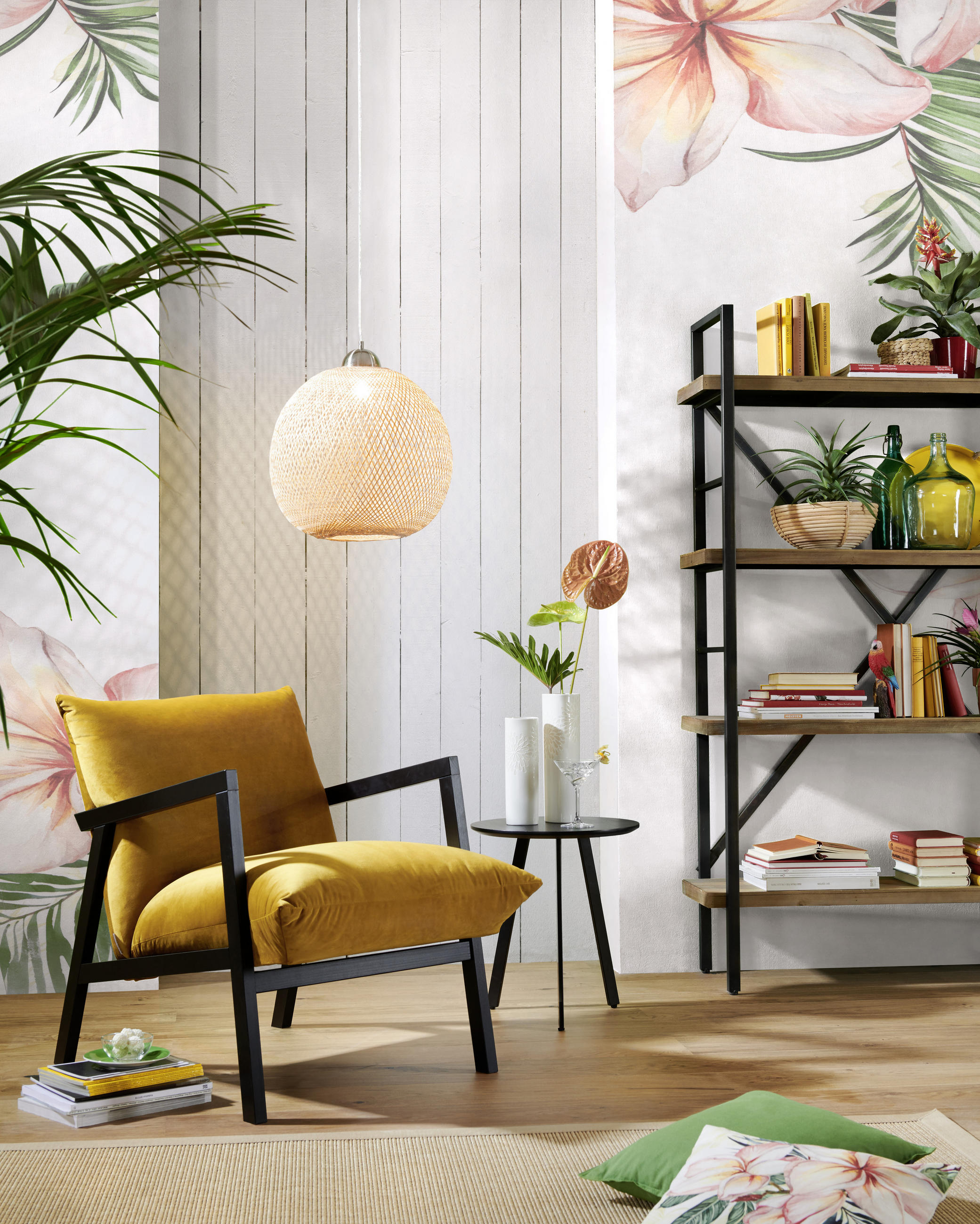 REGAL 120/172/35 cm Naturfarben, Schwarz - Schwarz/Naturfarben, Konventionell, Holz/Metall (120/172/35cm) - Ambia Home