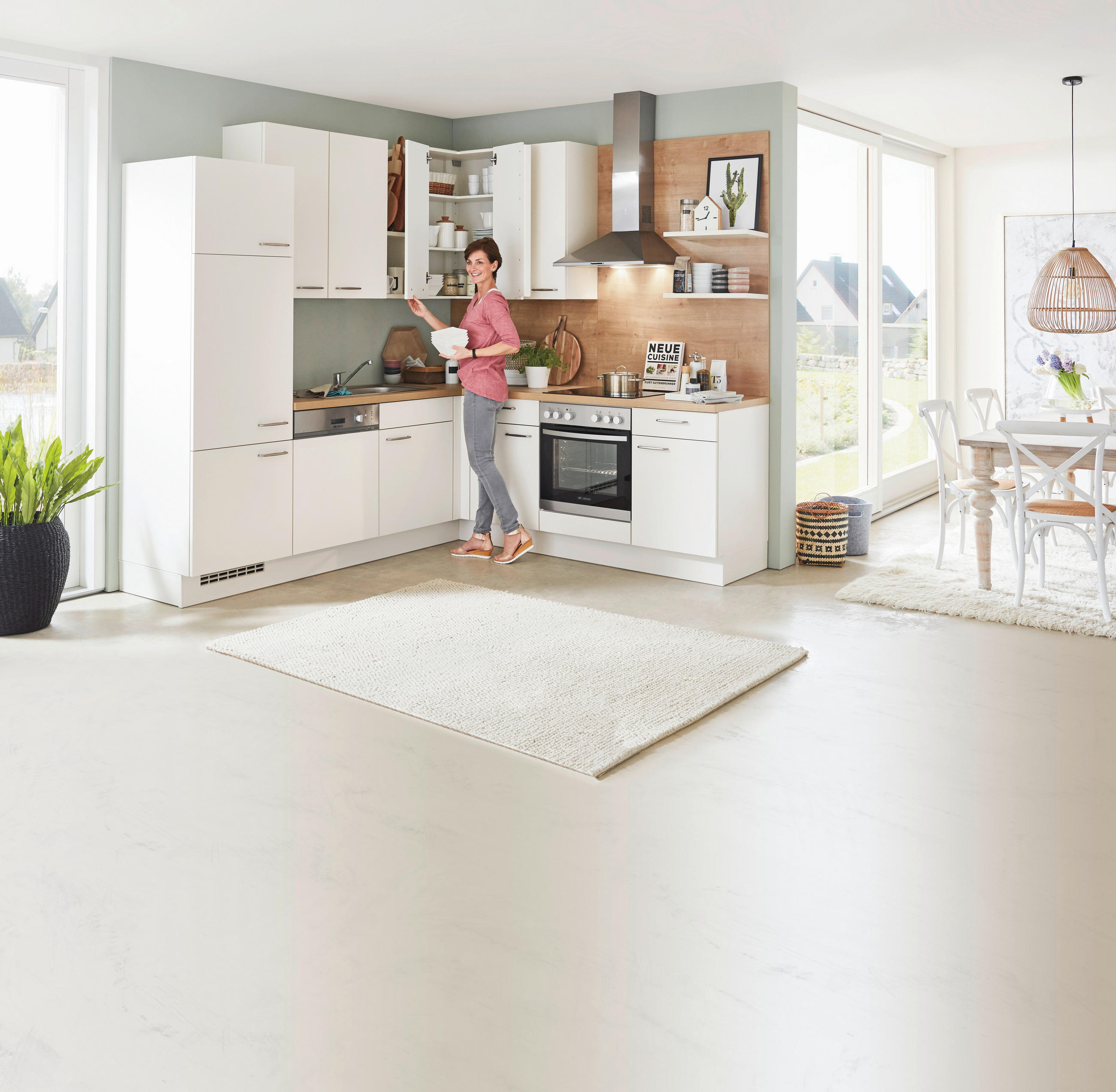 ECKKÜCHE 245/225 cm  in Eichefarben, Magnolie  - Eichefarben/Magnolie, Design, Holzwerkstoff (245/225cm) - Celina