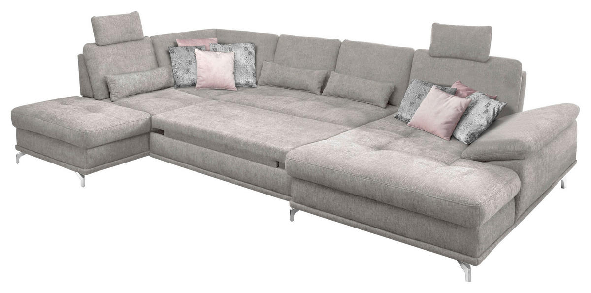 WOHNLANDSCHAFT in Flachgewebe Silberfarben  - Silberfarben, Konventionell, Textil/Metall (223/363/176cm) - Sit & More