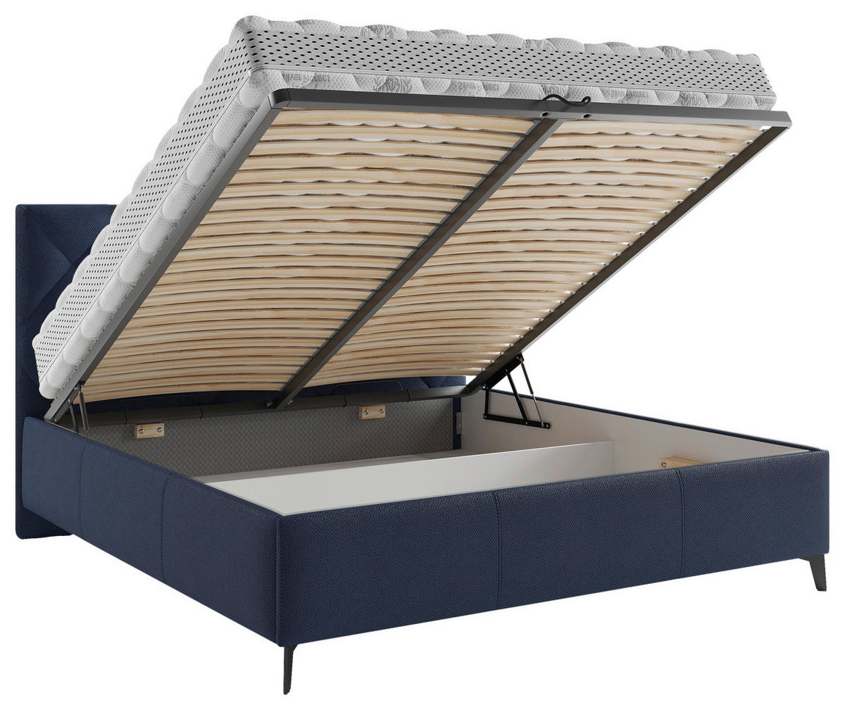 POLSTERBETT Bettkasten, Lattenrost, gepolstertes Kopfteil 140/200 cm  in Dunkelblau  - Schwarz/Bronzefarben, MODERN, Holz/Textil (140/200cm) - Boxxx