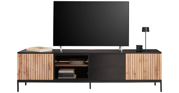 LOWBOARD  in 205,8/56/38 cm  - Eiche Wotan/Schwarz, KONVENTIONELL, Glas/Holzwerkstoff (205,8/56/38cm) - Xora