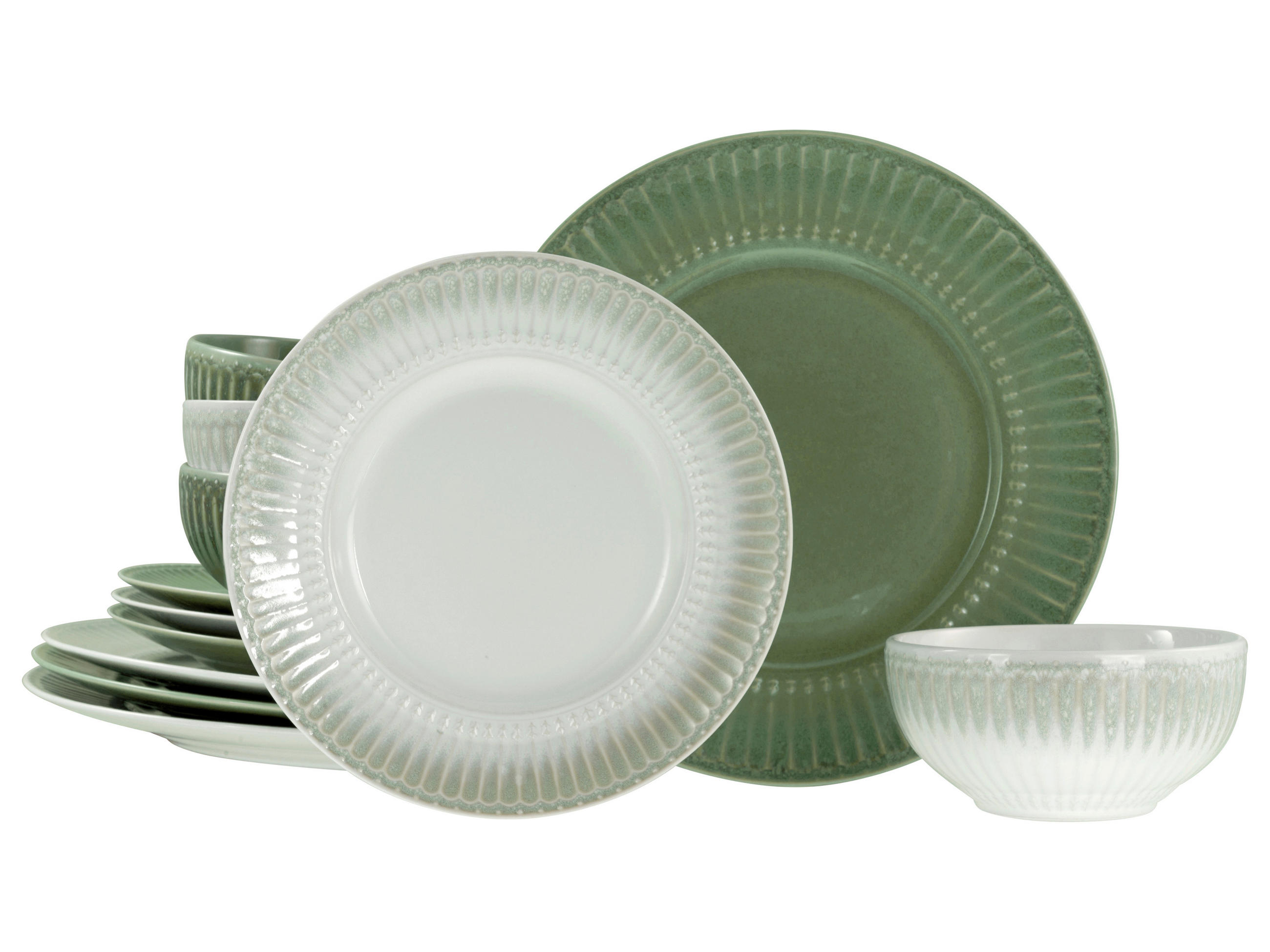 TAFELSERVICE Creme, Perlmutt, Salbeigrün Celadon Mix 12-teilig  - Salbeigrün/Perlmutt, Basics, Keramik - Creatable
