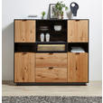 HIGHBOARD Schwarz, Eichefarben 145/130/38 cm - Eichefarben/Schwarz, Design, Glas/Holz (145/130/38cm) - Novel