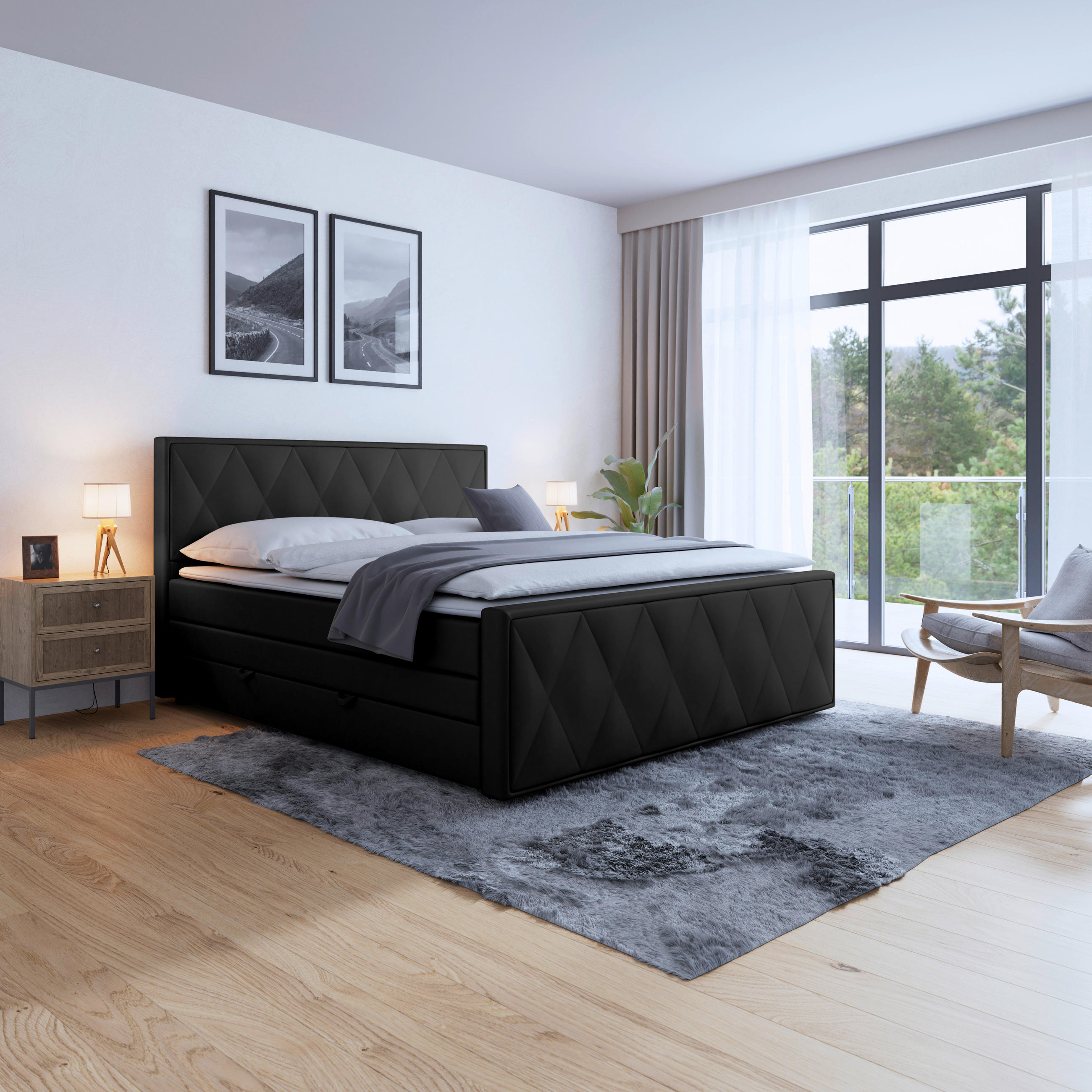 Livetastic Boxspringbett Schwarz 180x200 cm