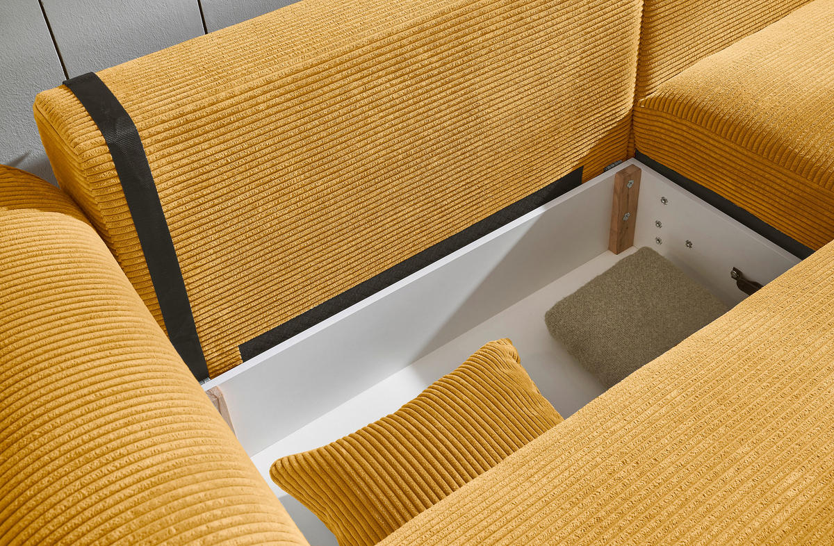 ECKSOFA Gelb Cord  - Gelb/Schwarz, KONVENTIONELL, Kunststoff/Textil (255/185cm) - Hom`in