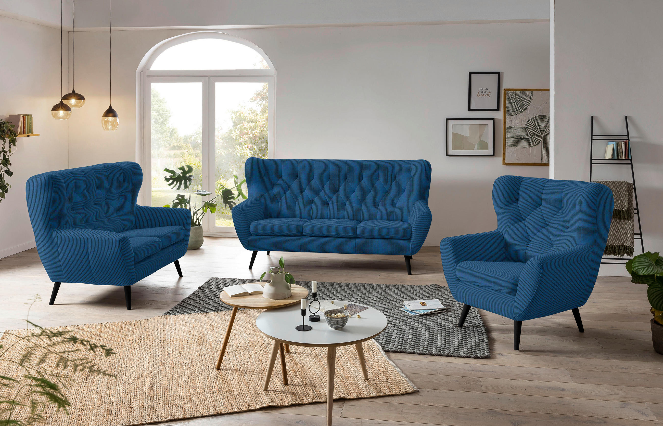 2-SITZER-SOFA in Cord Blau  - Blau/Schwarz, Design, Holz/Textil (137/101/95cm) - Stylife