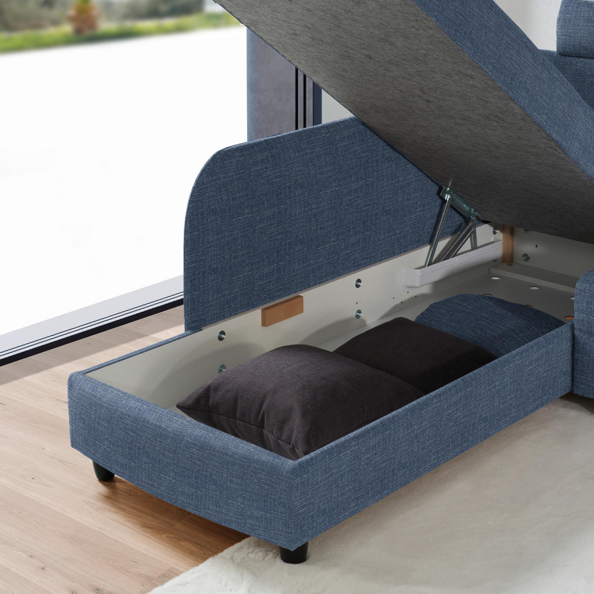 ECKSOFA in Chenille Blau  208/226 cm  - Blau/Schwarz, KONVENTIONELL, Textil (208/226cm) - Sedda