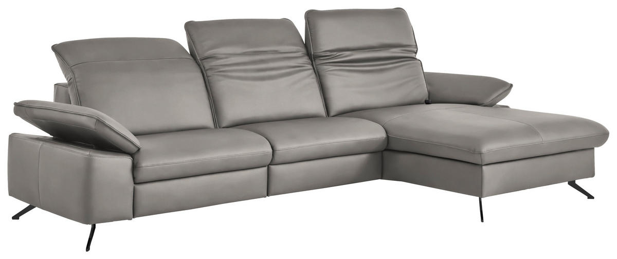 ECKSOFA  Echtleder Hellgrau  - Hellgrau/Schwarz, Design, Leder/Metall (307/169cm) - Beldomo Premium