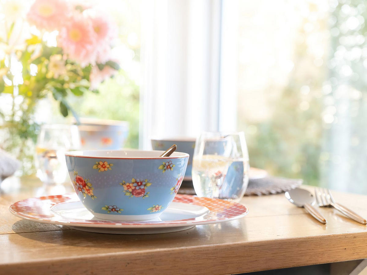 KOMBISERVICE Blau, Gelb, Grün, Rot, Weiß 16-teilig 4 Personen  - Blau/Gelb, Keramik (32/31,5/33cm) - Creatable