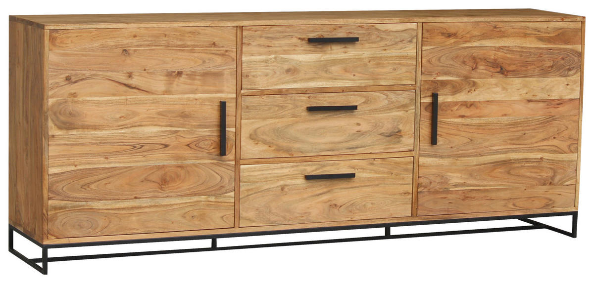 SIDEBOARD  in 200/80/40 cm  - Schwarz/Akaziefarben, Design, Holz/Metall (200/80/40cm) - home24