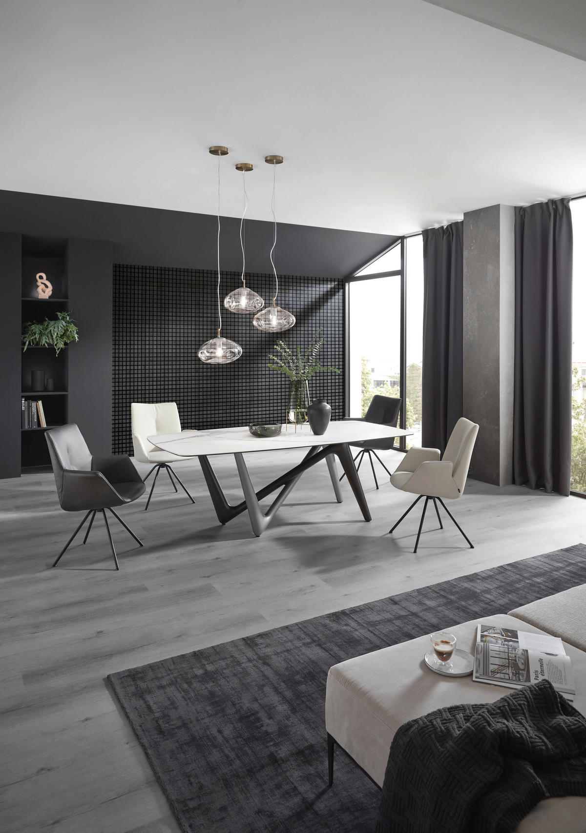 ESSTISCH in Kunststoff, Keramik 220/110/75 cm   - Weiss/Anthrazit, Design, Keramik/Kunststoff (220/110/75cm) - Dieter Knoll