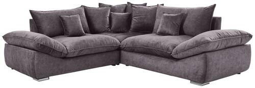 ECKSOFA in Velours Dunkelgrau  - Chromfarben/Dunkelgrau, Konventionell, Kunststoff/Textil (247/247cm) - Carryhome