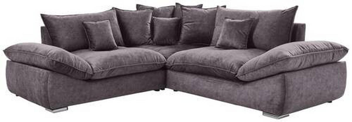 ECKSOFA in Velours Dunkelgrau  - Chromfarben/Dunkelgrau, Konventionell, Kunststoff/Textil (247/247cm) - Carryhome