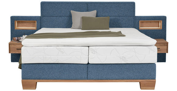 BOXSPRINGBETT 160/200 cm in Blau, Eichefarben - Blau/Eichefarben, Natur, Holz/Textil (160/200cm) - Valnatura