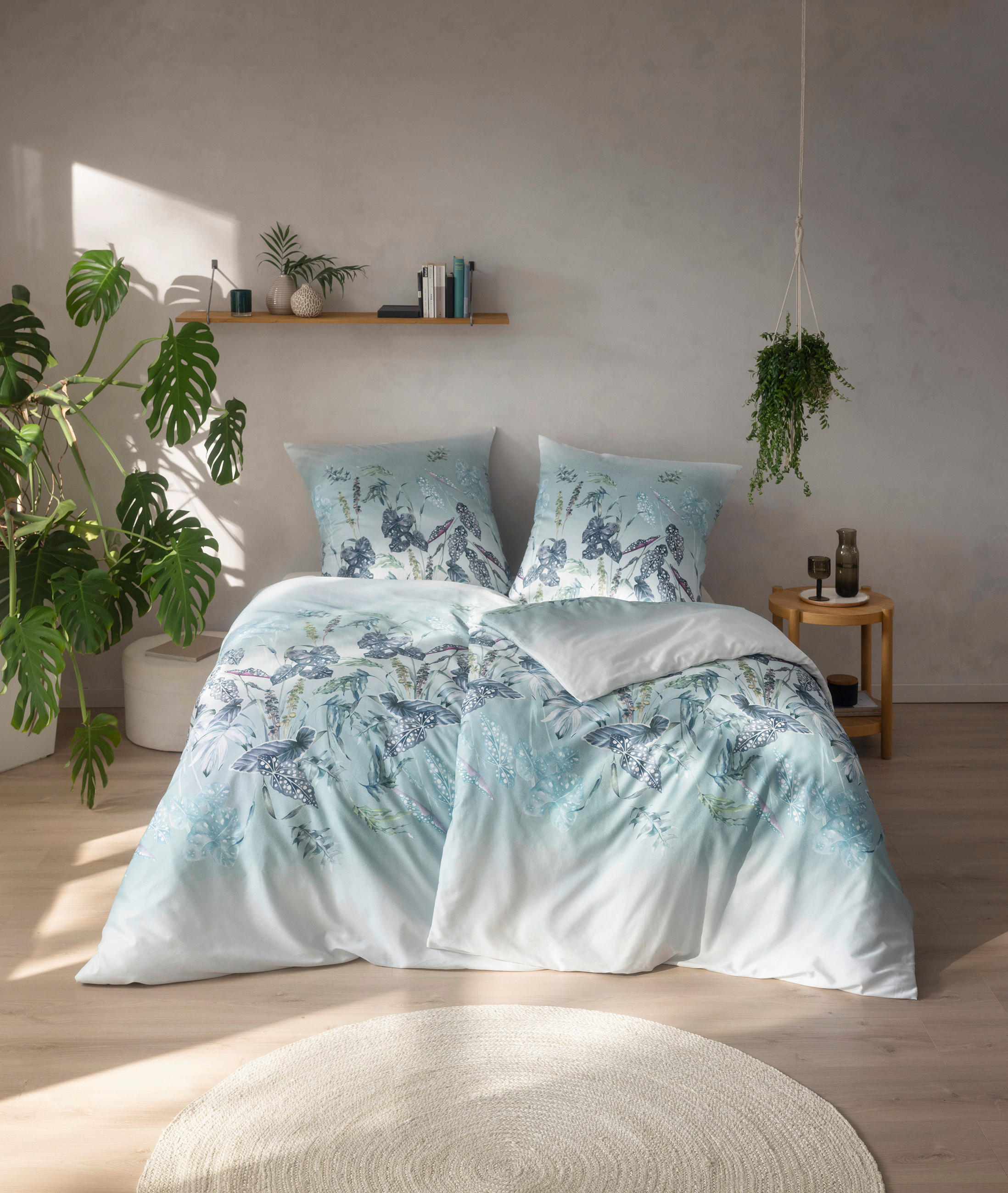 BETTWÄSCHE Natürlich Estella Makosatin 155/220 cm  - Azurblau, Design, Textil (155/220cm) - Estella