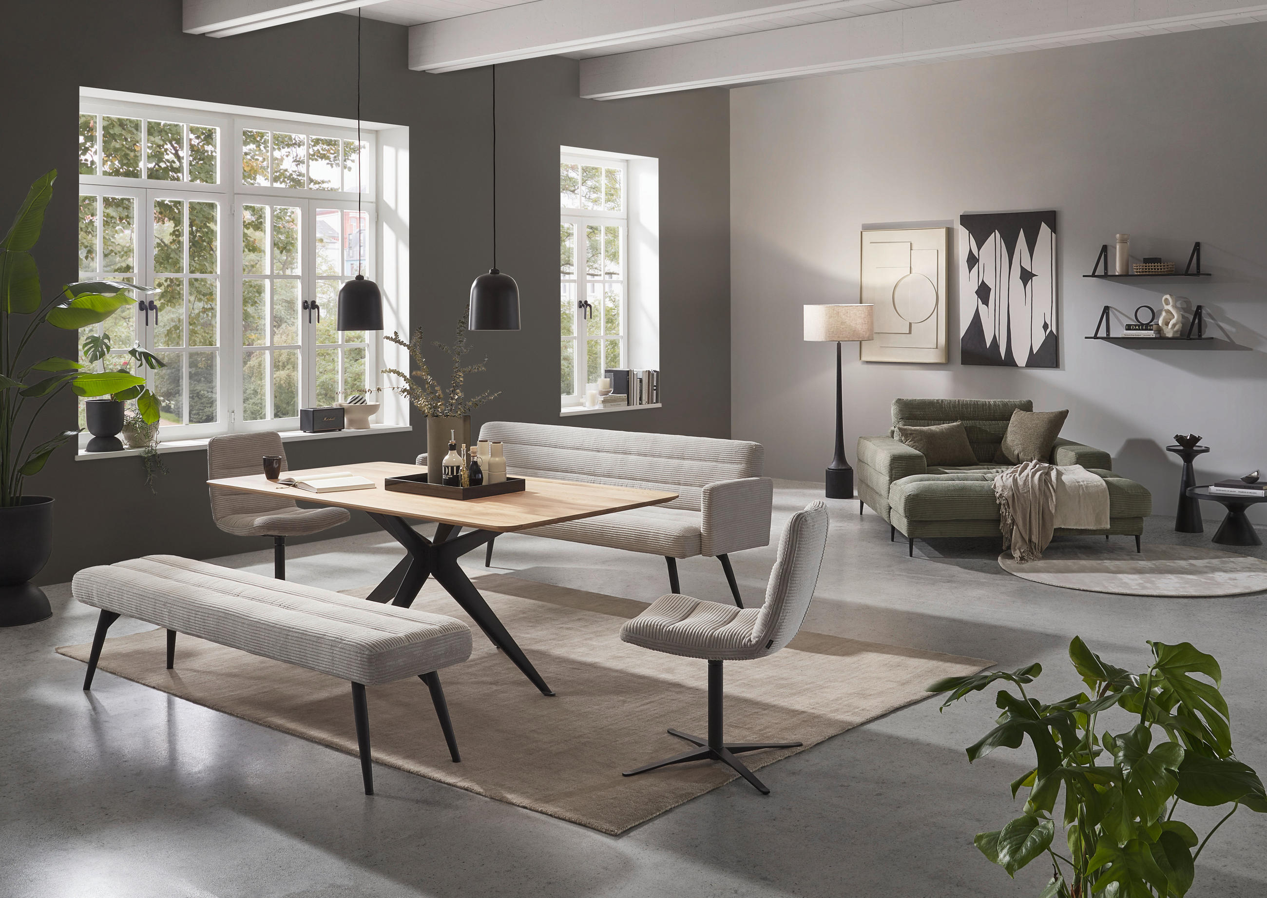 SITZBANK 216/86/68 cm  in Hellgrau  - Hellgrau/Schwarz, Design, Textil/Metall (216/86/68cm) - Dieter Knoll