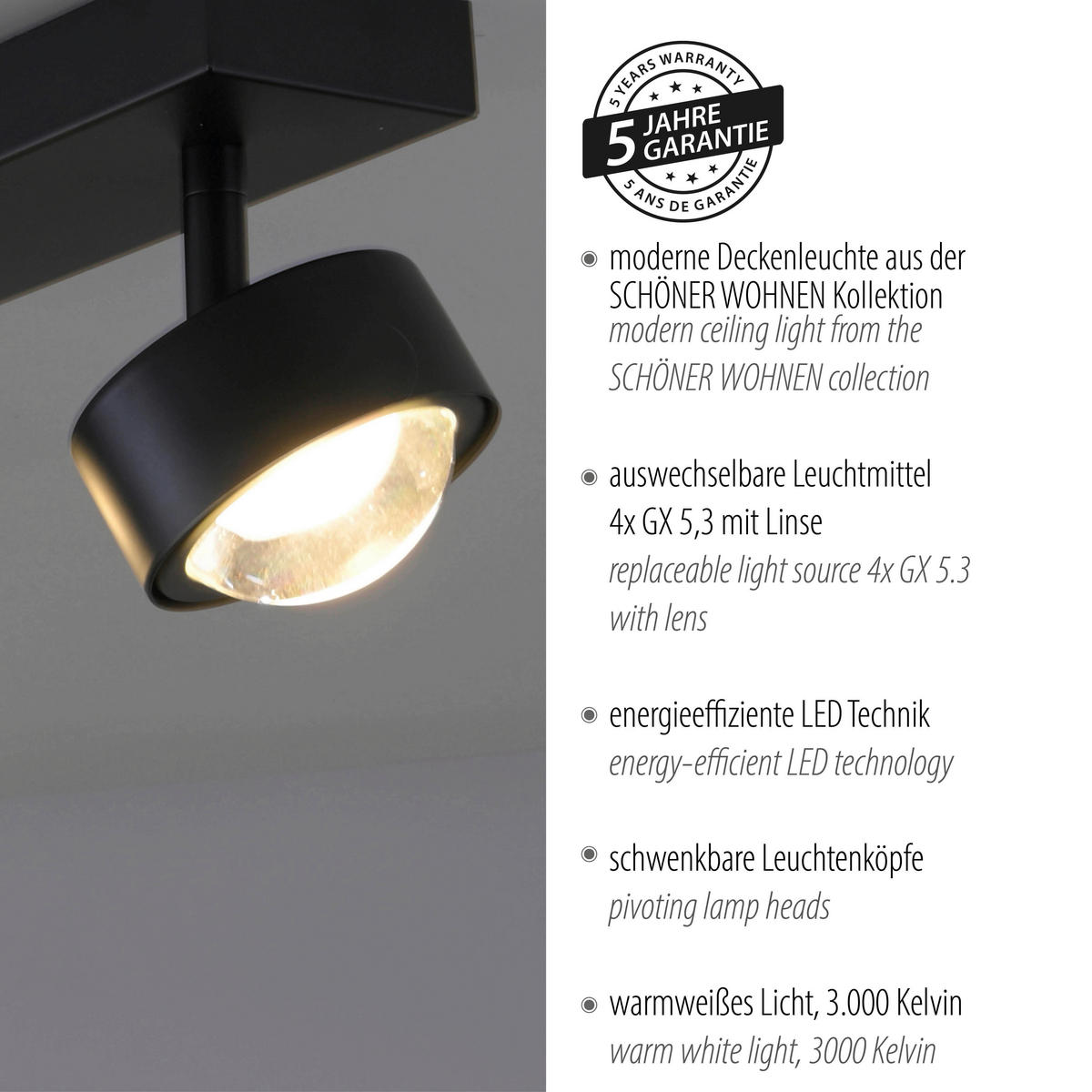 LED-DECKENLEUCHTE SW KULU 60/12,5/12,5 cm   - Schwarz, Design, Kunststoff/Metall (60/12,5/12,5cm) - Schöner Wohnen