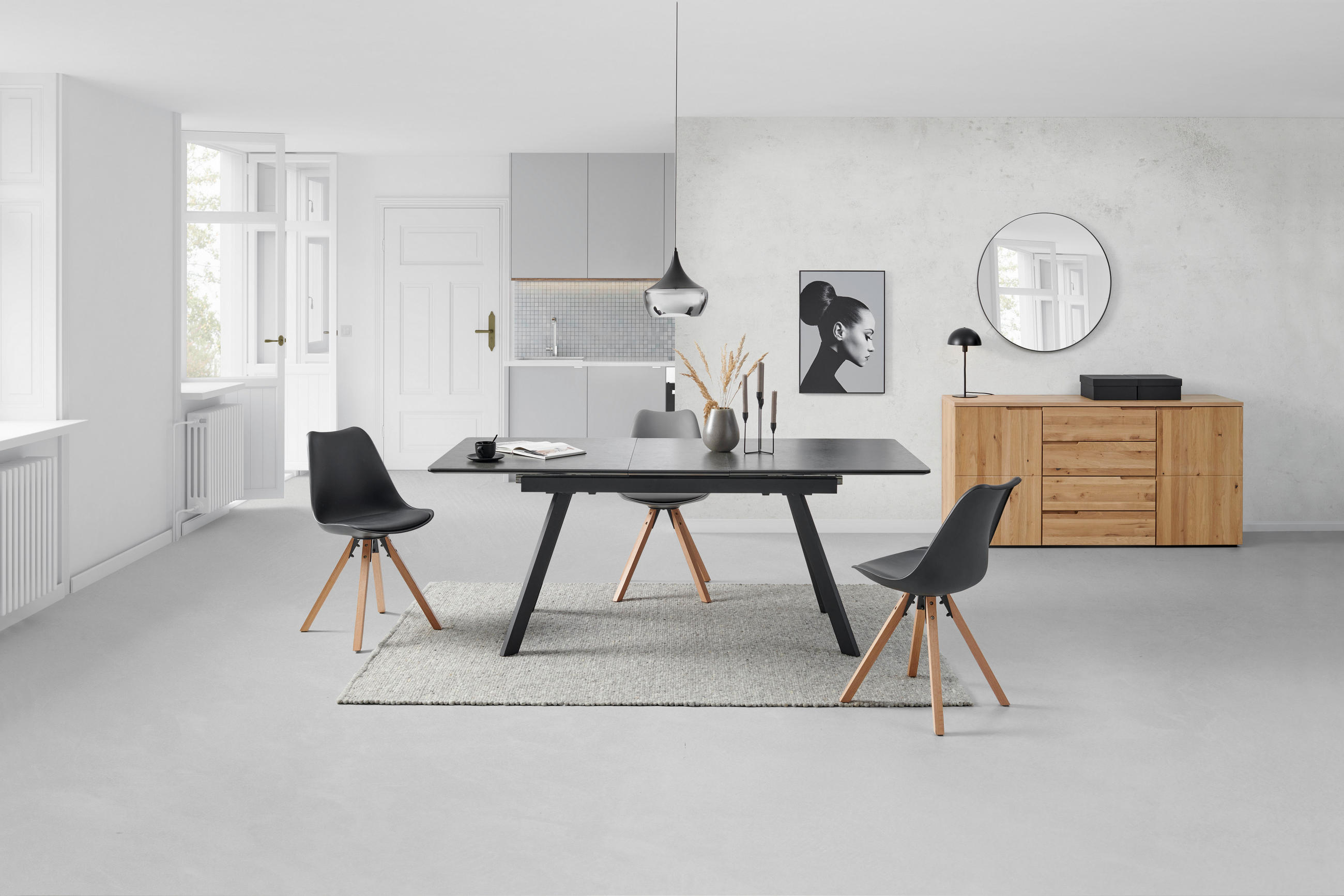 Thumbnail - Mid.you Esstisch Keramik Ausziehbar, Anthrazit, Schwarz, Metall, Keramik, Holzwerkstoff, rechteckig, eckig, 90x76x160-20...