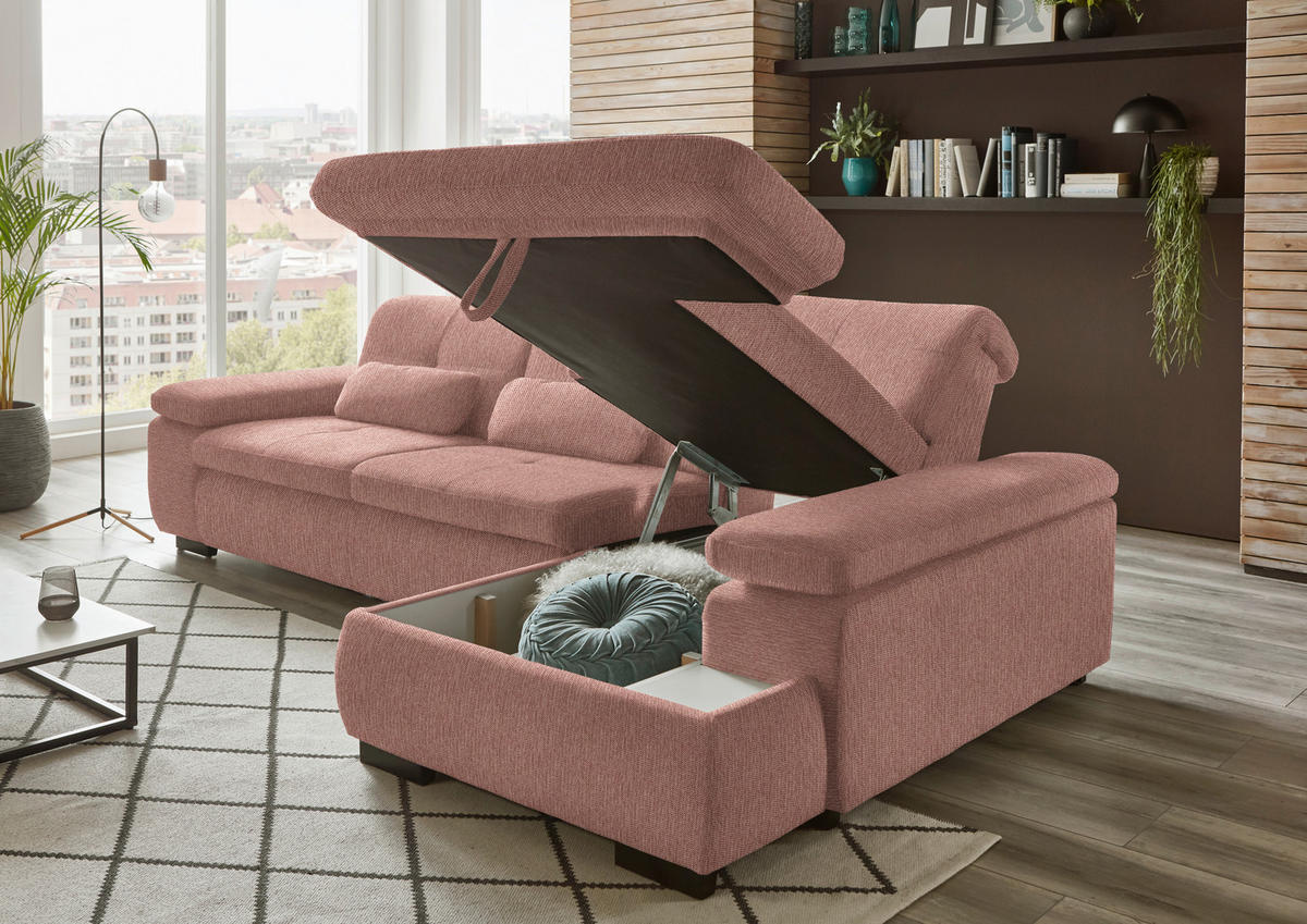ECKSOFA in Flachgewebe Orange  - Schwarz/Orange, Design, Textil/Metall (297/174cm) - Beldomo Style