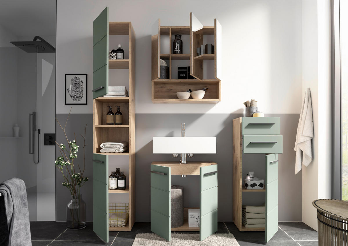 MIDISCHRANK 34/104/31 cm  - Schilfgrün/Eichefarben, Basics, Holzwerkstoff/Kunststoff (34/104/31cm) - MID.YOU