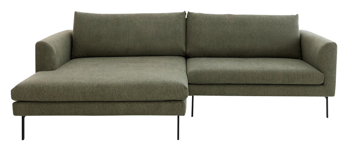 ECKSOFA Ottomane links  Dunkelgrün Flachgewebe  - Dunkelgrün/Schwarz, Design, Textil/Metall (175/267cm) - Musterring