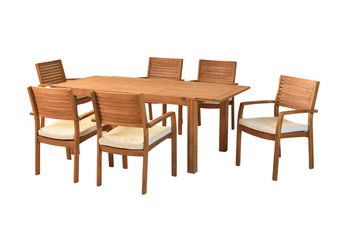 GARTENTISCHGRUPPE  - Beige/Akaziefarben, KONVENTIONELL, Holz/Textil - Gardenson