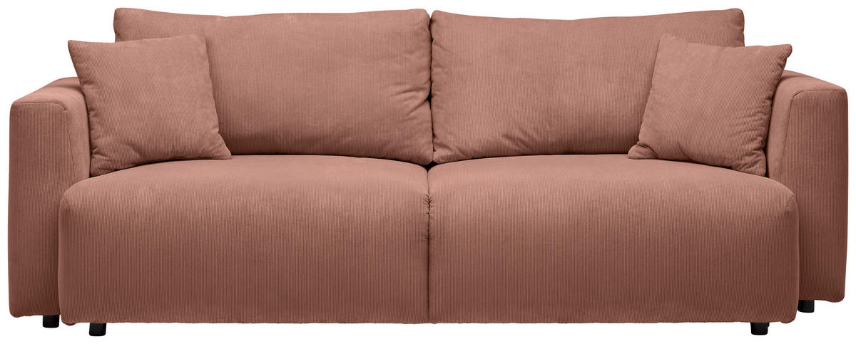 SCHLAFSOFA  mit Stoffauswahl, Schlafen auf Sitzhöhe, Rücken echt Cord Koralle  - Koralle/Schwarz, Design, Kunststoff/Textil (250/92/105cm) - Carryhome