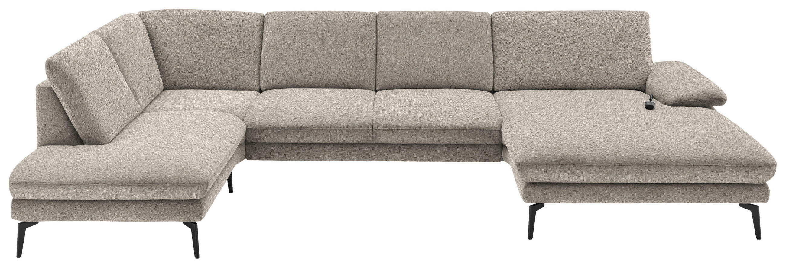 WOHNLANDSCHAFT Hellbraun Webstoff  - Hellbraun/Schwarz, Design, Textil/Metall (208/344/180cm) - Dieter Knoll