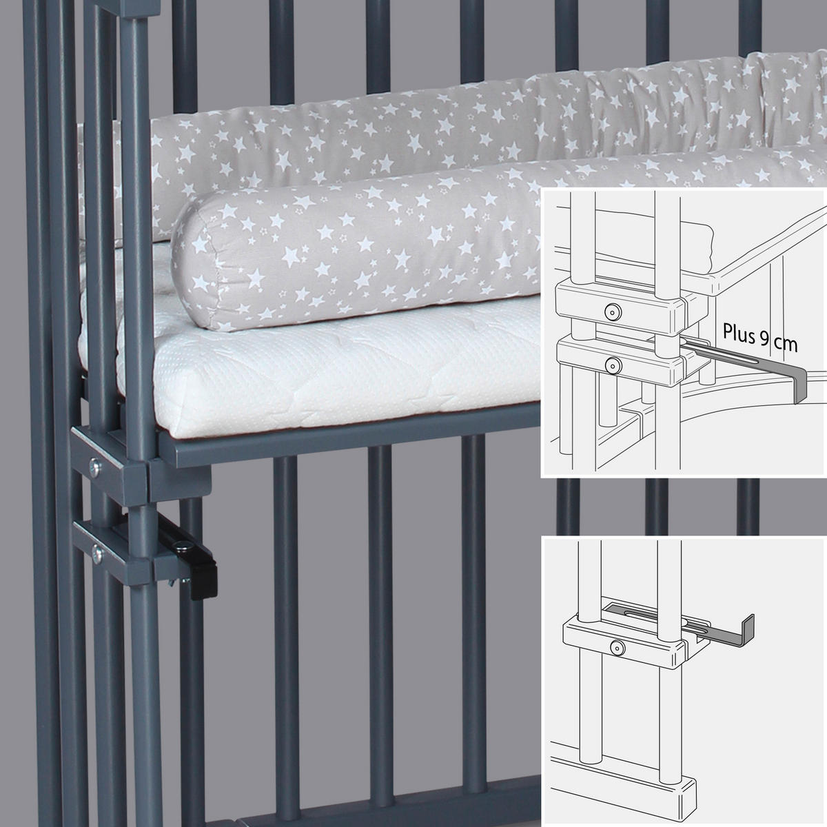 BEISTELLBETT 87/46/79 cm  - Grau, Basics, Holz (87/46/79cm) - Babybay