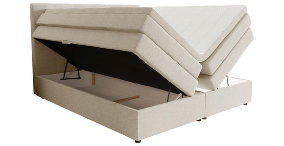 BOXSPRINGBETT 140/200 cm,  in Creme, gepolstertes Kopfteil, Bettkasten, Topper, Matratzen, H2 + H3 = mittel + fest  - Creme/Schwarz, KONVENTIONELL, Kunststoff/Textil (140/200cm) - Esposa