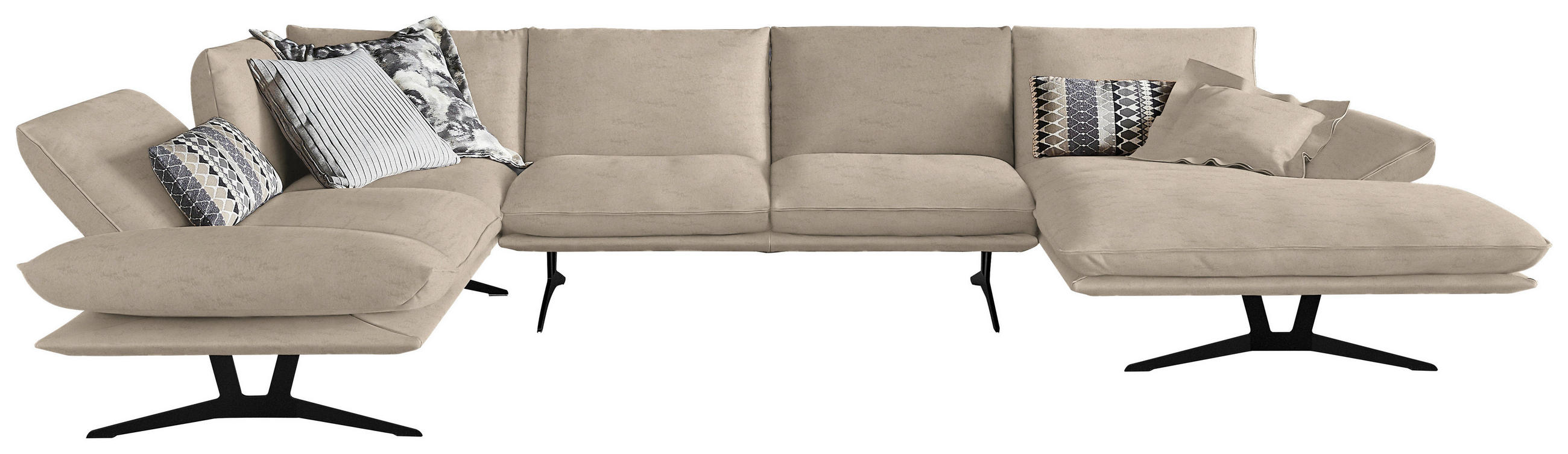 WOHNLANDSCHAFT in Echtleder Sandfarben  - Sandfarben/Schwarz, Natur, Leder/Metall (217/359/155cm) - Dieter Knoll