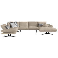 WOHNLANDSCHAFT in Echtleder Sandfarben  - Sandfarben/Schwarz, Natur, Leder/Metall (217/359/155cm) - Dieter Knoll