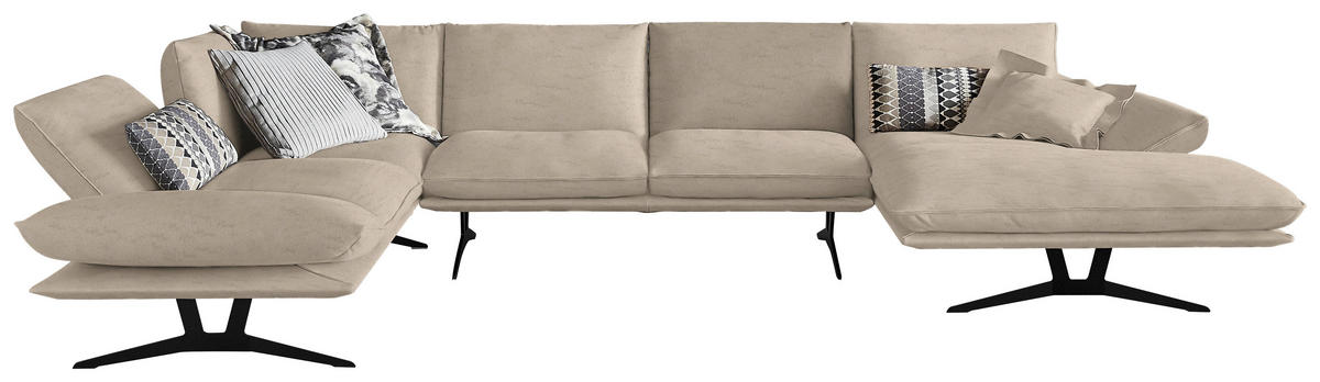 WOHNLANDSCHAFT in Echtleder Sandfarben  - Sandfarben/Schwarz, Natur, Leder/Metall (217/359/155cm) - Dieter Knoll