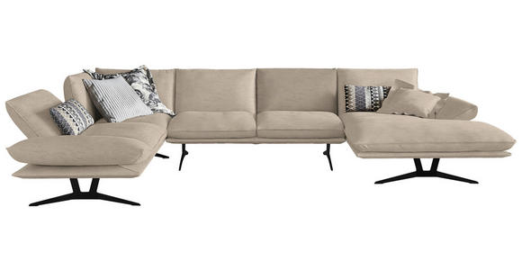 WOHNLANDSCHAFT  in Echtleder Sandfarben  - Sandfarben/Schwarz, Natur, Leder/Metall (217/359/155cm) - Dieter Knoll