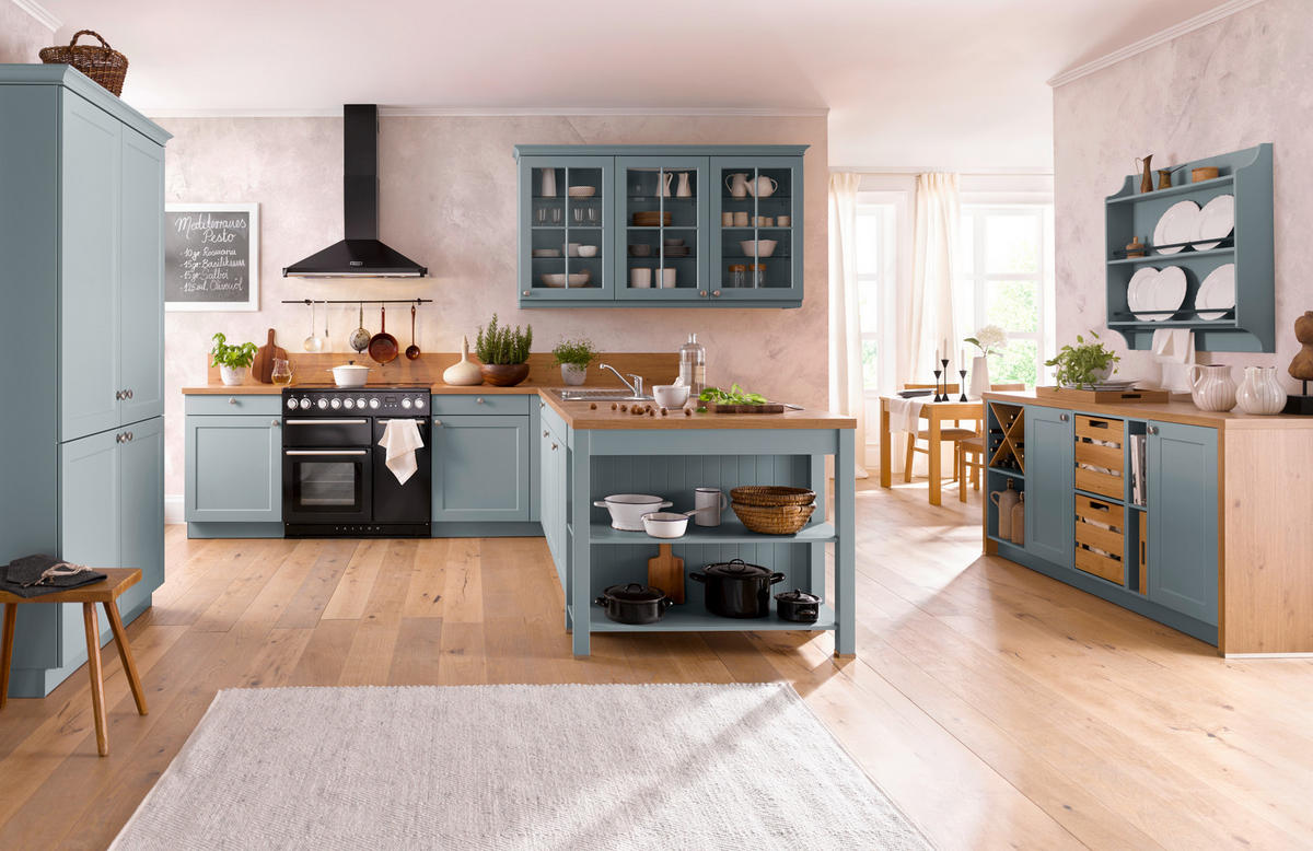 EINBAUKÜCHE Viktoria Satin  - Blau, LIFESTYLE, Holzwerkstoff - Novel