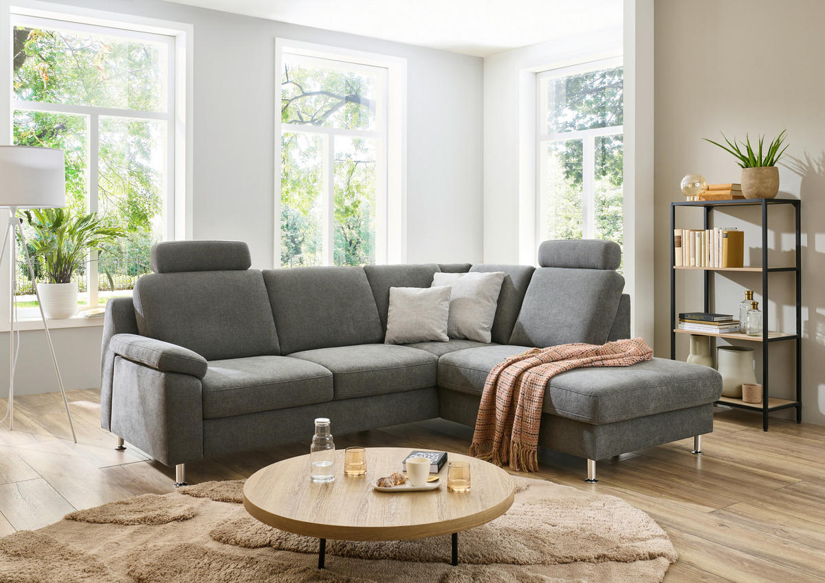 ECKSOFA in Webstoff Dunkelgrau  - Dunkelgrau/Alufarben, Konventionell, Textil/Metall (241/200cm) - Beldomo System