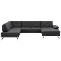 WOHNLANDSCHAFT in Lederlook, Mikrofaser Grau  - Schwarz/Grau, Design, Textil/Metall (220/345/179cm) - Beldomo System