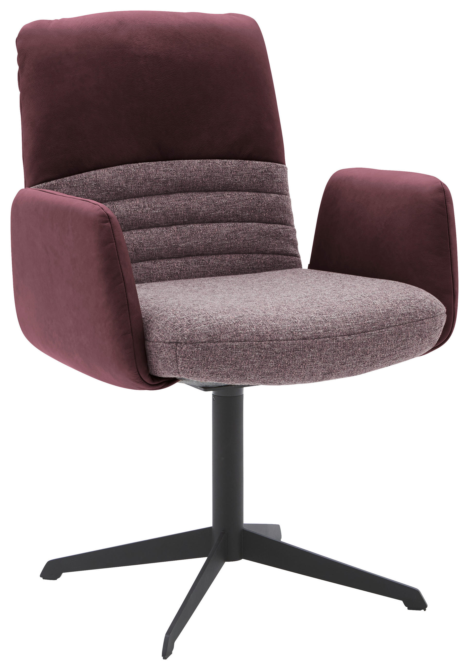 ARMLEHNSTUHL  Lederauswahl, Stoffauswahl, inklusive Armlehnen, Sitzfläche 180° drehbar Flachgewebe Echtleder  - Rotbraun/Weinrot, Design, Leder/Textil (64/93/69cm) - Dieter Knoll