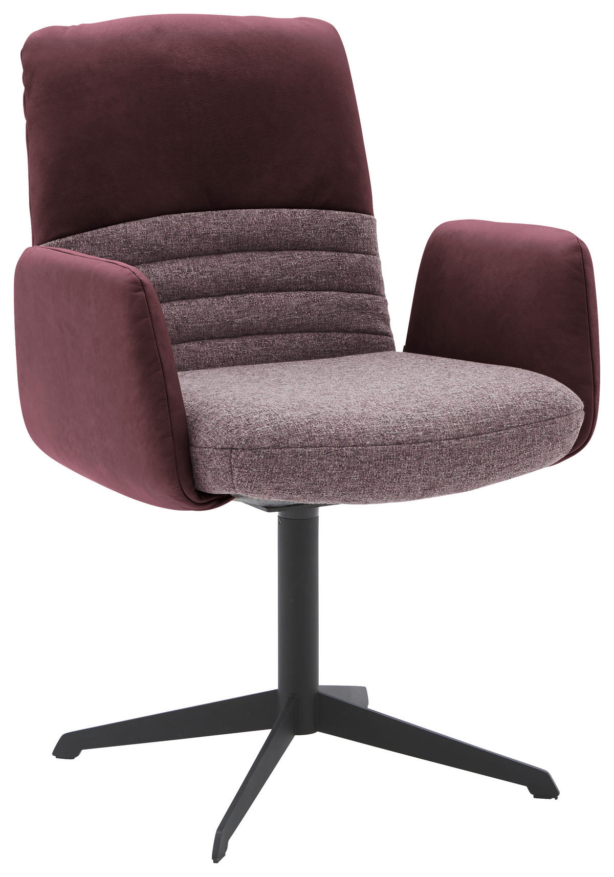 ARMLEHNSTUHL  Lederauswahl, Stoffauswahl, inklusive Armlehnen, Sitzfläche 180° drehbar Flachgewebe Echtleder  - Rotbraun/Weinrot, Design, Leder/Textil (64/93/69cm) - Dieter Knoll