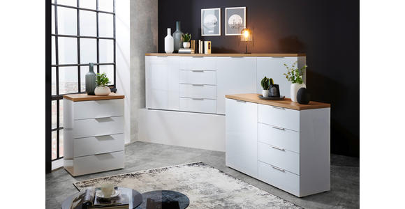 SIDEBOARD Weiß Hochglanz Oberplatte, Einlegeböden  - Eichefarben/Weiß Hochglanz, Design, Holzwerkstoff/Kunststoff (240/43/89cm) - Xora