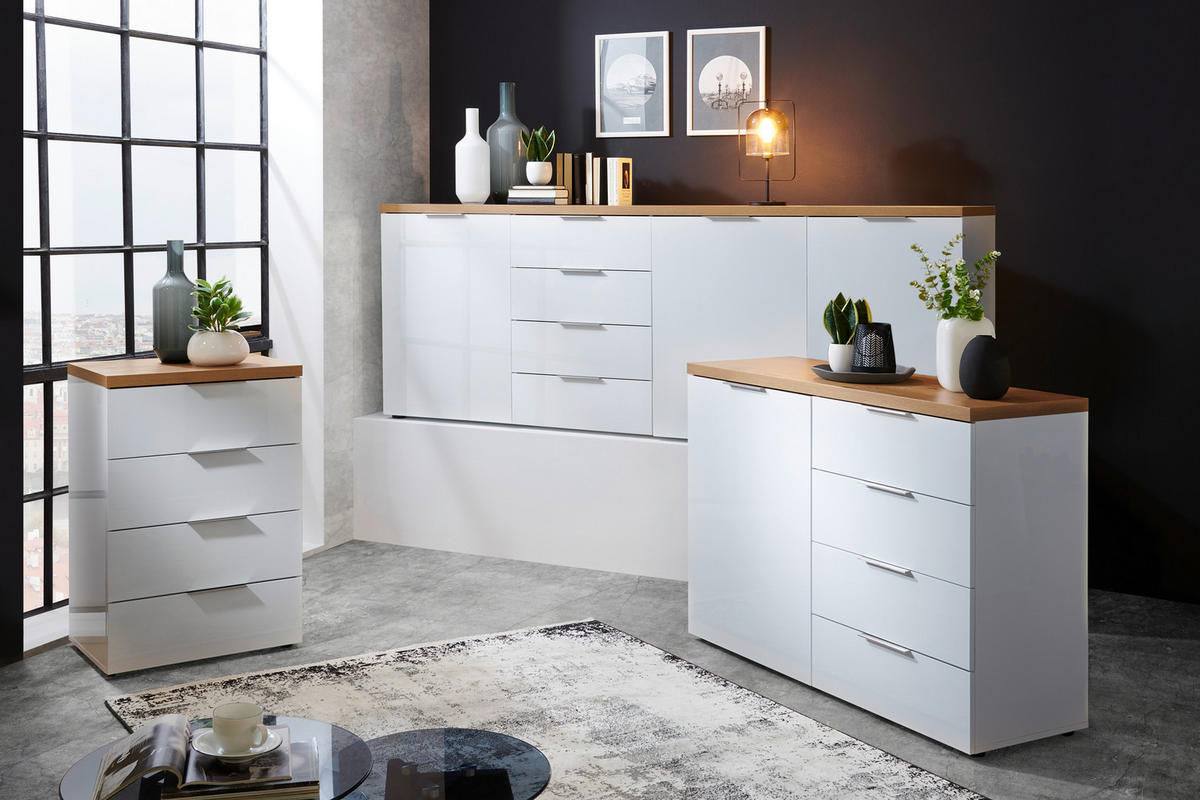 SIDEBOARD 240/43/89 cm  in Weiß Hochglanz  - Eichefarben/Weiß Hochglanz, Design, Holzwerkstoff/Kunststoff (240/43/89cm) - Xora