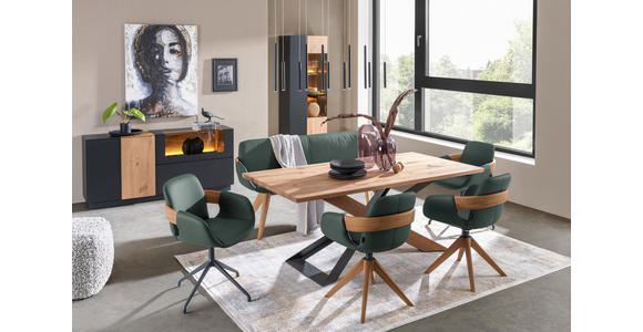 ARMLEHNSTUHL  Lederauswahl, Stoffauswahl, Typenauswahl, Sitzfläche 360° drehbar, automatische Rückholfunktion  Echtleder  - Dunkelgrün/Eichefarben, Natur, Leder/Holz (60/86/60cm) - Valnatura