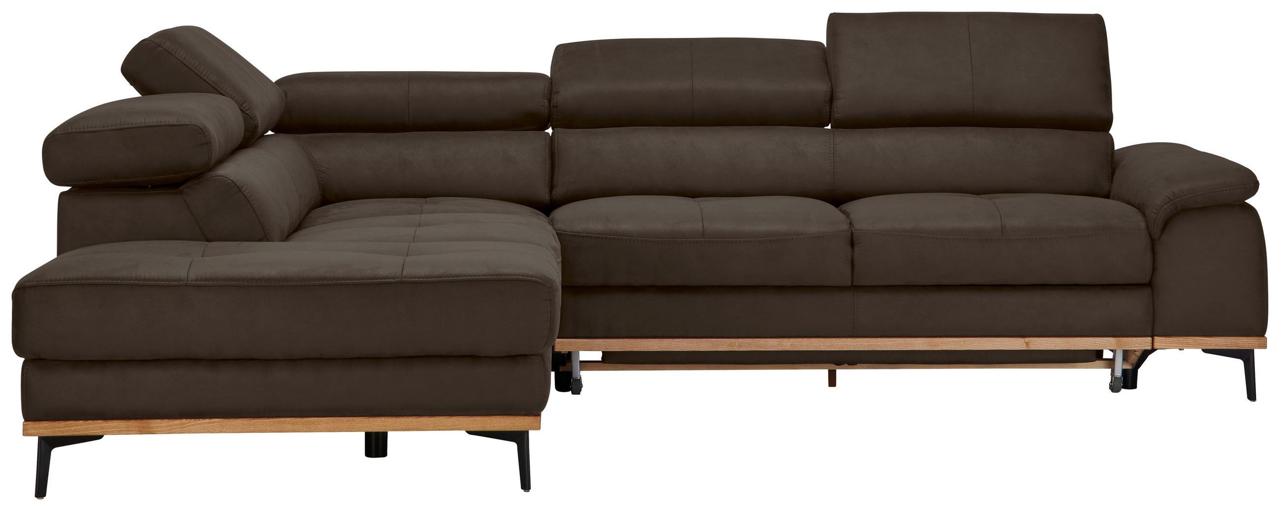 ECKSOFA in Lederlook Anthrazit  - Anthrazit/Schwarz, Natur, Holz/Textil (226/282cm) - Novel