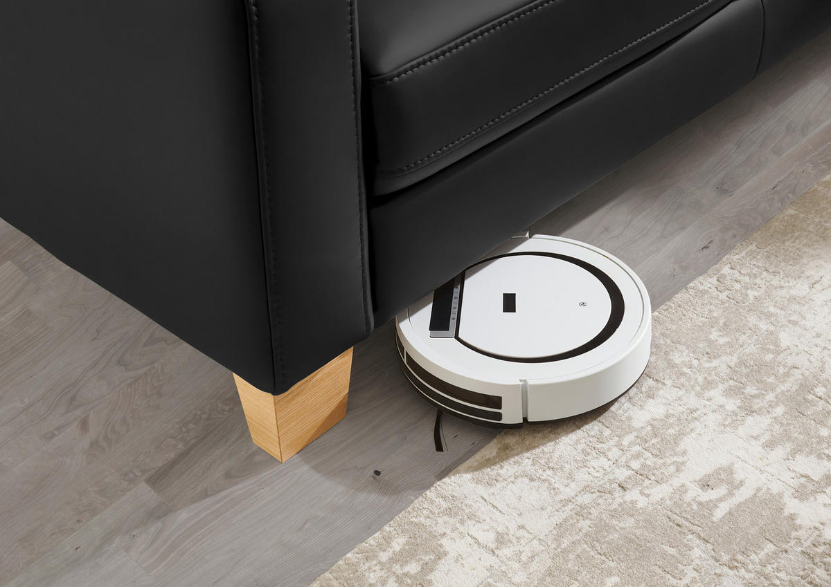 ECKSOFA in Echtleder Schwarz  - Eiche Bianco/Schwarz, Natur, Leder/Holz (257/235cm) - Valdera