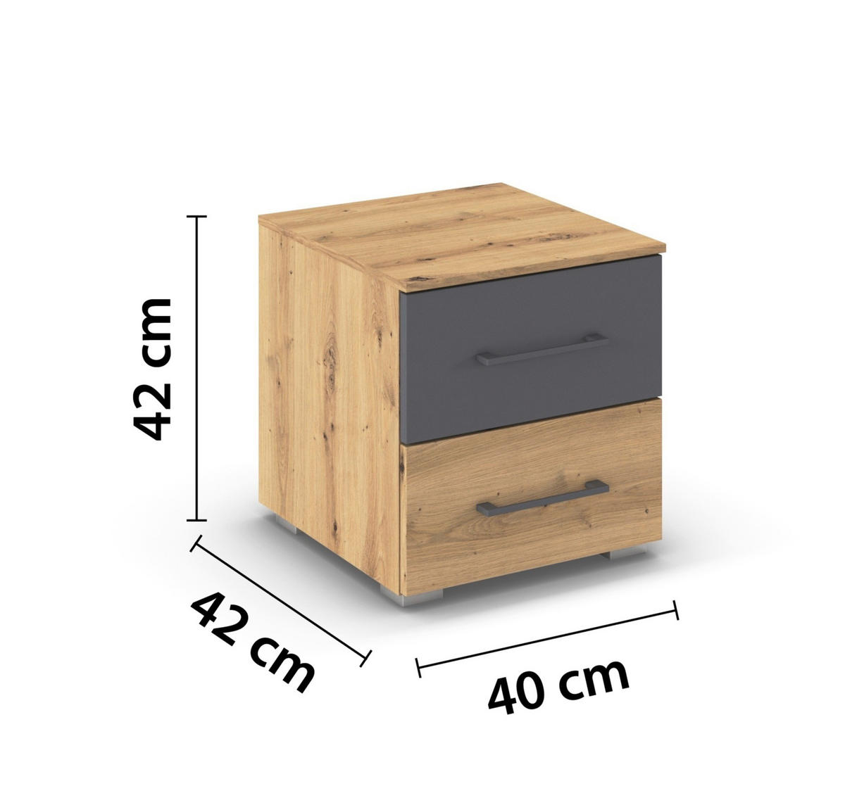 NACHTSCHRANK 40/42/42 cm  - Anthrazit/Hellgrau, MODERN, Holzwerkstoff/Kunststoff (40/42/42cm) - Rauch Möbel