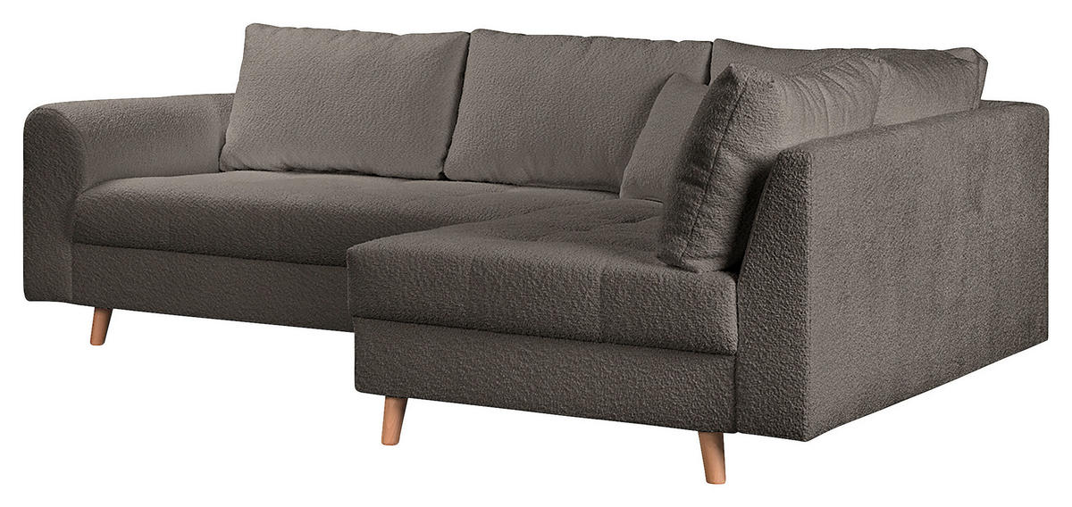 ECKSOFA Ariella in Bouclé Dunkelgrau  231/161 cm  - Dunkelgrau/Naturfarben, Design, Holz/Textil (231/161cm) - Livetastic