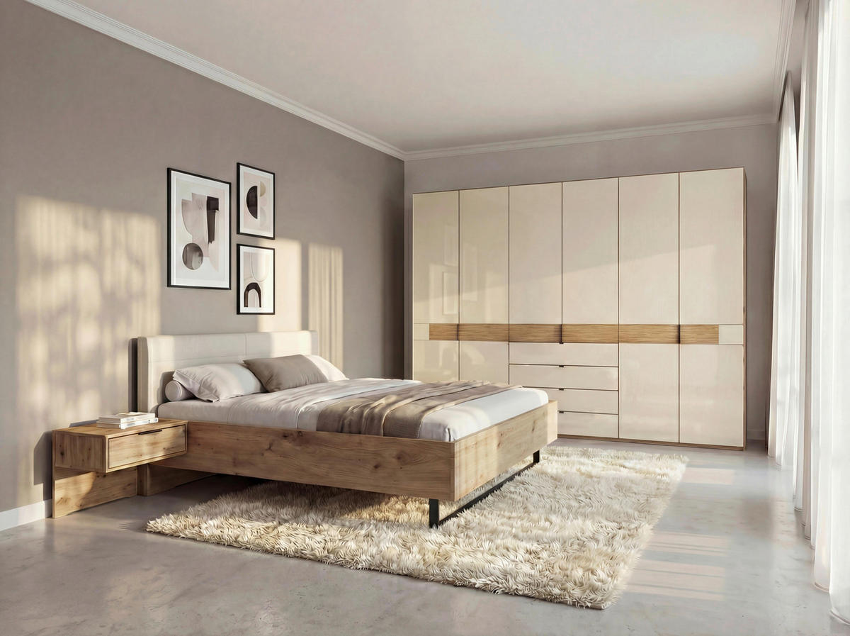 SCHLAFZIMMER Champagner, Eiche Bianco  - Eiche Bianco/Champagner, Design, Glas/Holz (180/200cm) - Musterring