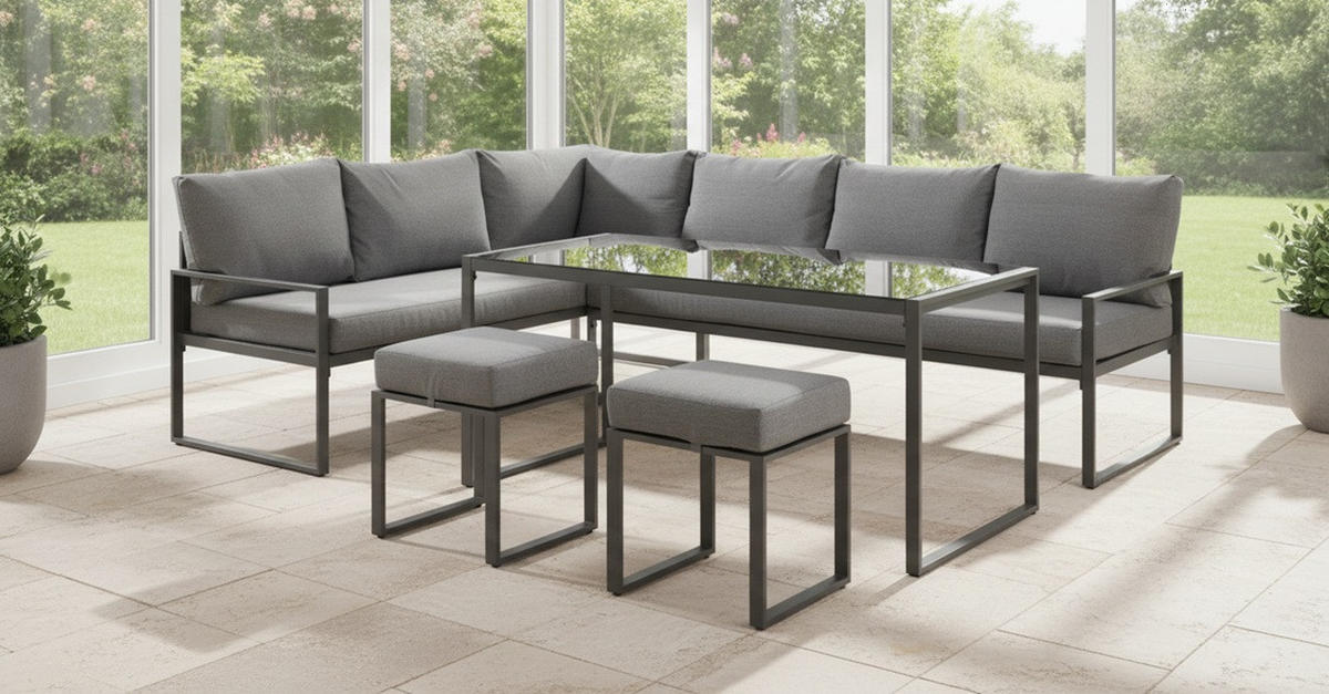 LOUNGE ÉTKEZŐGARNITÚRA 16 részes  172/245 cm   - fekete/antracit, Modern, üveg/textil (172/245cm) - Ambia Garden